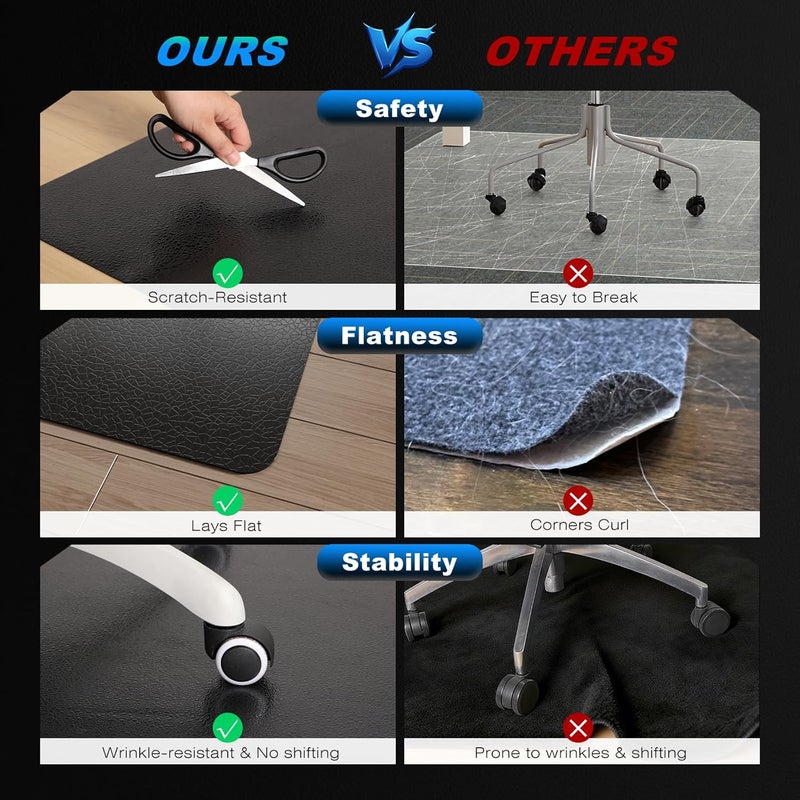 FUNMAT Chair Mat for Hardwood Floor, 48" x 36" Easy Glide Desk Chair Mat for Rolling Chair, Anti-Slip Floor Protector Computer Desk Mat, Vinyl Floor Mat for Gaming Room Home Office, Black - Image 5